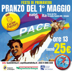 Immagine del Pranzo del 1° Maggio con Cucine Popolari presso Teatri di Vita nel Parco dei Pini a Bologna, con menù intero a 25 €.